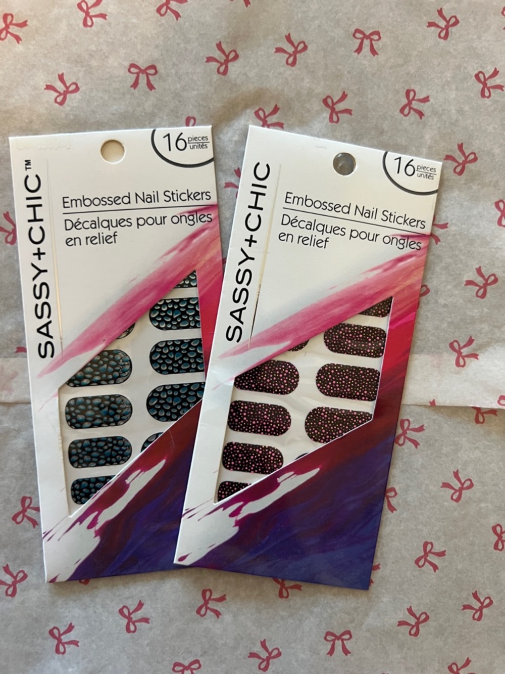 Embossed Nail Stickers - Black with Blue Dots / Black with Pink Dots